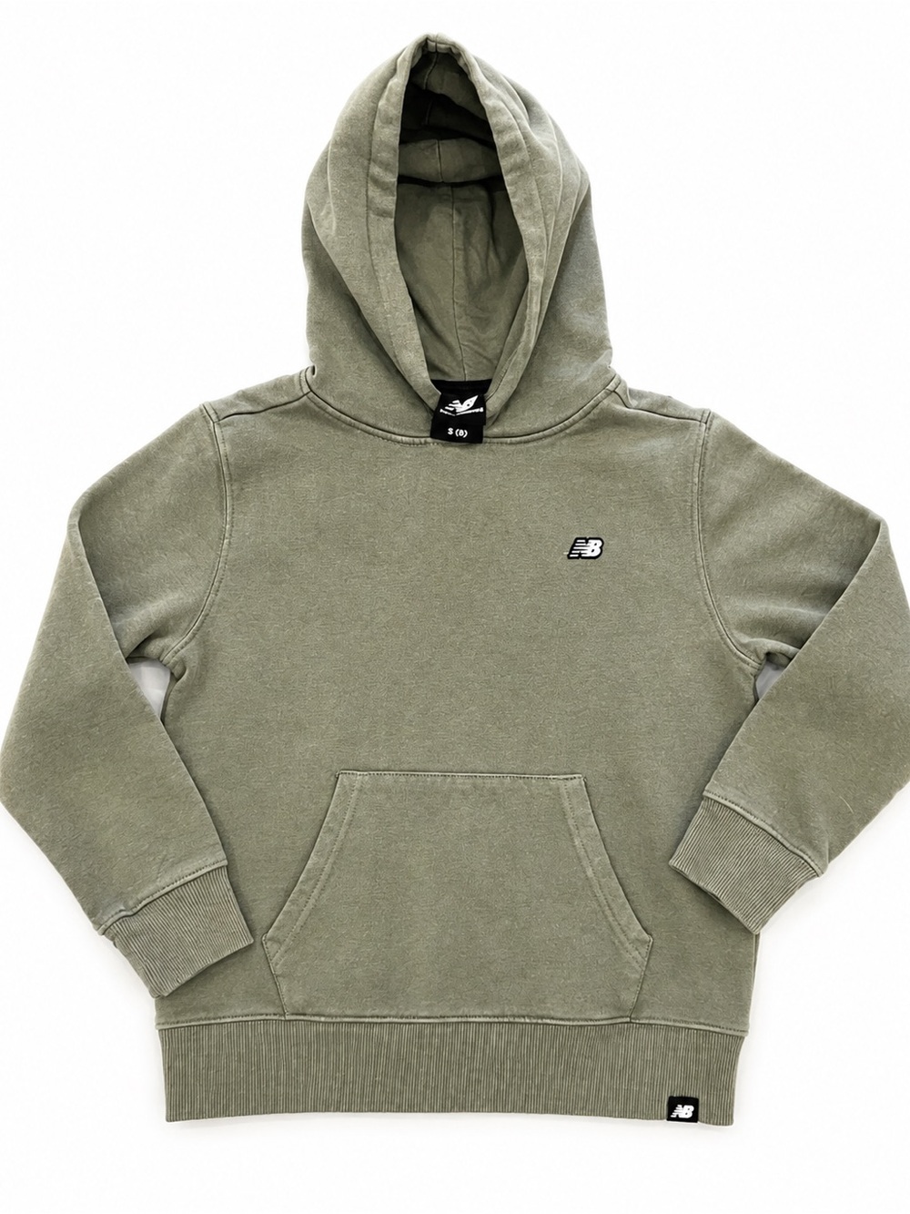 New Balance Boys Size 8 Olive Green Pullover Hoodie Logo Sweatshirt